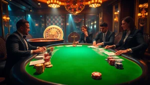 The glamorous poker table scene showcases 88i strategy elements with colorful chips and attentive players.