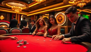 Participants engaged in a thrilling game at the GO99 casino poker table with chips and cards.