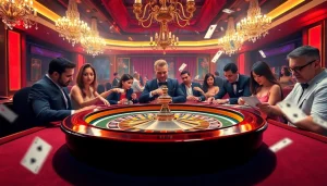 Experience thrilling gaming action on 555win com with excitement at the roulette table and vibrant casino visuals.