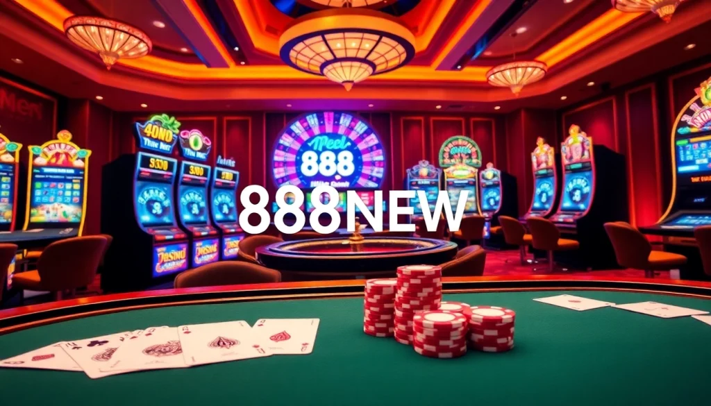 Exciting gameplay at nhà cái 888NEW with luxurious casino tables and slot machines.