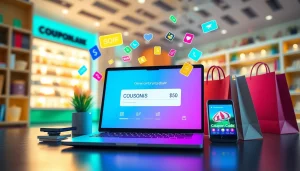 Visual representation of ドスパラ クーポン with a laptop showing coupon codes, embodying online shopping excitement.