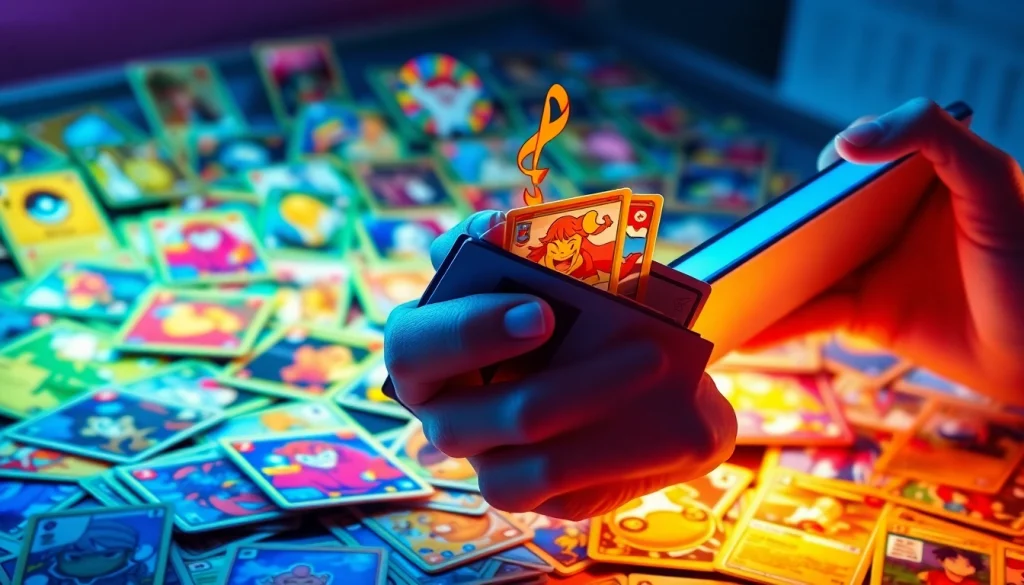 明るい雰囲気の中で鮮やかなトレーディングカードが展示された、ワクワクするオンラインオリパ体験。