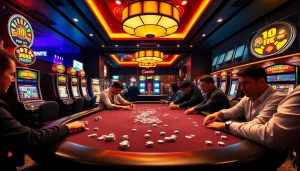 Join exhilarating games at Dominoqiu poker table with vibrant atmosphere and eager players.