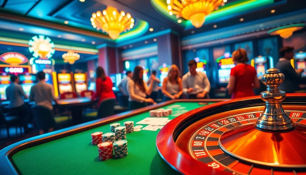 Experience the excitement of online gaming at https://go88vn.id/ with luxurious casino tables and vibrant atmosphere.