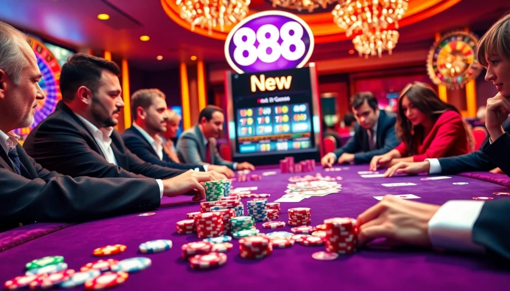 Engage with thrilling moments at the 888 new casino, featuring intense poker action and colorful chips.