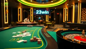 Experience thrilling gameplay at 23Win with vibrant casino tables and exciting online gambling visuals.