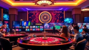 Dynamic gameplay scene at 789BET with cards, chips, and a roulette wheel.