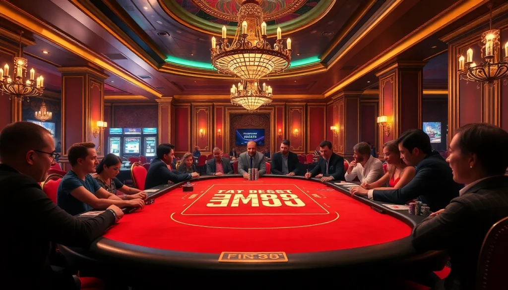 Players enjoying high-stakes poker at the luxurious HM88 table in a vibrant casino setting.