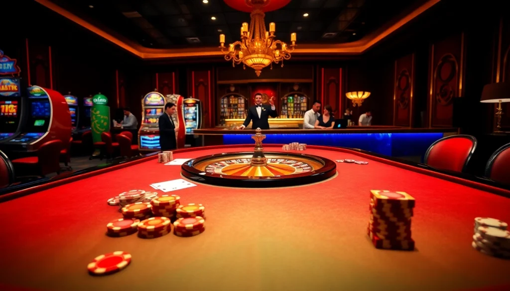 Experience the thrill of lu88 casino with an elegant gambling table and vibrant atmosphere.