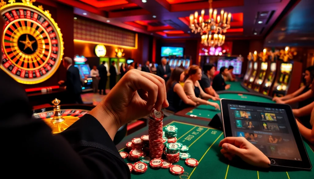 Experience the thrill of FLY 88 at a luxurious casino with vibrant tables and high-stakes action.