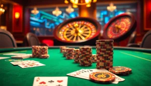An engaging poker scene from https://hello88k.blog showcasing a luxurious table setup with vibrant colors and immersive gameplay elements.