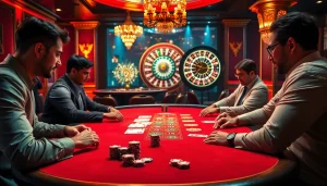 Gamblers playing high-stakes poker at a casino table, embodying the thrill of 789 win.