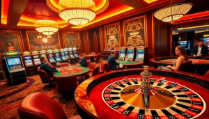 Nohu90 casino atmosphere showcasing vibrant gaming tables and thrilling roulette action