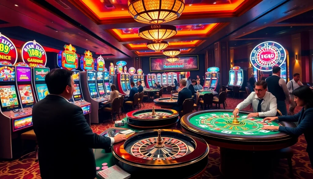 Experience the thrilling atmosphere of U888 casino with vibrant tables and players.