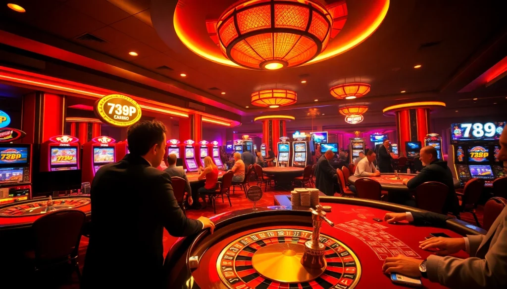 Players engaging in exhilarating casino games at 789P, featuring vibrant roulette and slot machines.