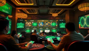 Exciting online gaming scene featuring gamebaidoithuong.com.vc card games with engaging players and vibrant digital interface.