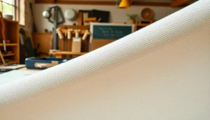 Bekijk katoenen canvasstof in detail met diverse texturen en ambachtelijke tools op de achtergrond.