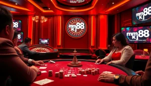 Players enjoying high-stakes games at mm88 kjc casino table, showcasing excitement and luxury.