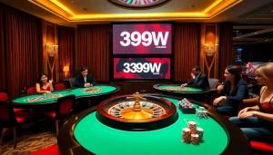 Engaging scene of casino excitement with 399W roulette, poker chips, and vibrant players.