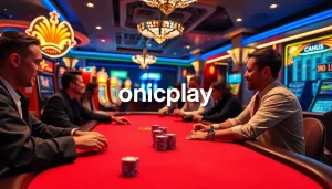 Experience the thrill of gambling with onicplay at a luxurious casino featuring poker tables and slot machines.