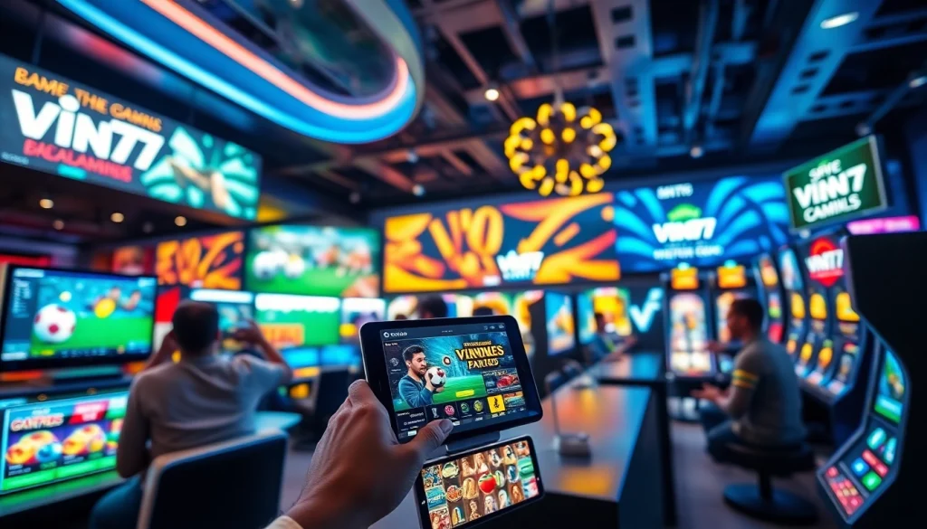 Engaging online gaming atmosphere showcasing vin777.gb.net with vibrant graphics and excited users.