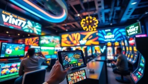 Engaging online gaming atmosphere showcasing vin777.gb.net with vibrant graphics and excited users.