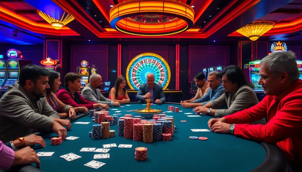 High-stakes poker action at a luxurious casino, showcasing excitement around 789PP.