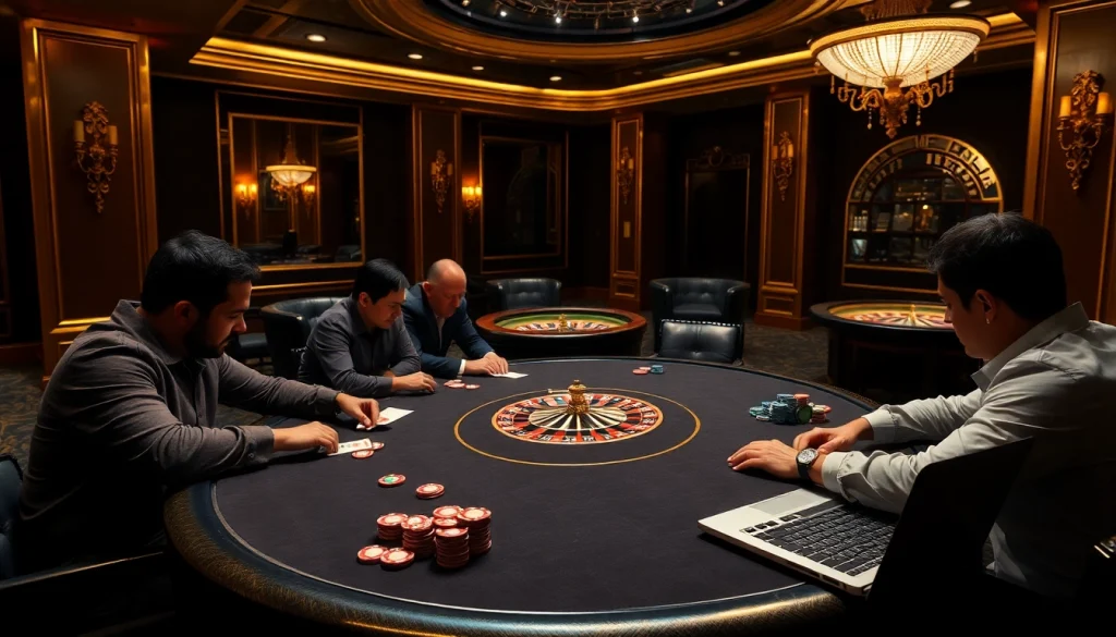 Exciting poker game scene illustrating hidden wiki connections in a luxurious casino.