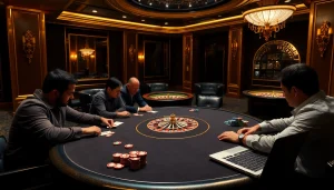 Exciting poker game scene illustrating hidden wiki connections in a luxurious casino.