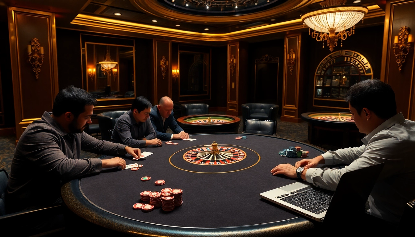 Exciting poker game scene illustrating hidden wiki connections in a luxurious casino.