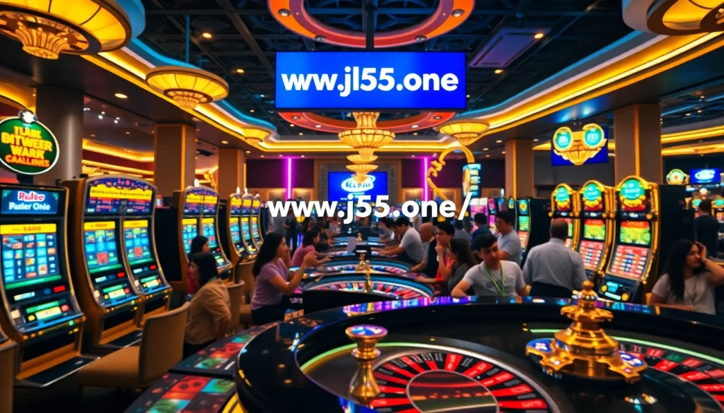 Experience thrilling gaming action at https://www.jl55.one/ with vibrant casino visuals including slots and roulette.