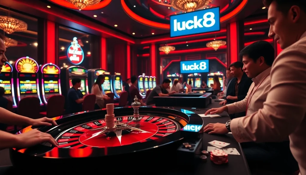 Experience the thrill of luck8 at a lively casino with roulette and slot machines.