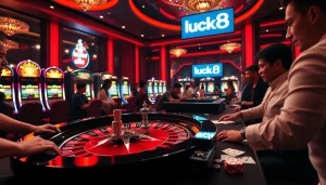 Experience the thrill of luck8 at a lively casino with roulette and slot machines.