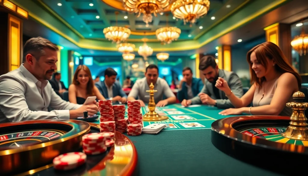 Experience luxury gambling at https://xx88.pro/ with vibrant casino tables and engaging players in a lively atmosphere.