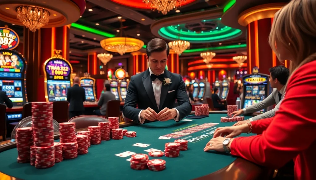 Experience the thrill of high-stakes poker at 88t casino, where colorful chips and a luxurious atmosphere await.