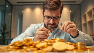 Acquista oro usato con un esperto che valuta gioielli dorati in un ambiente professionale.