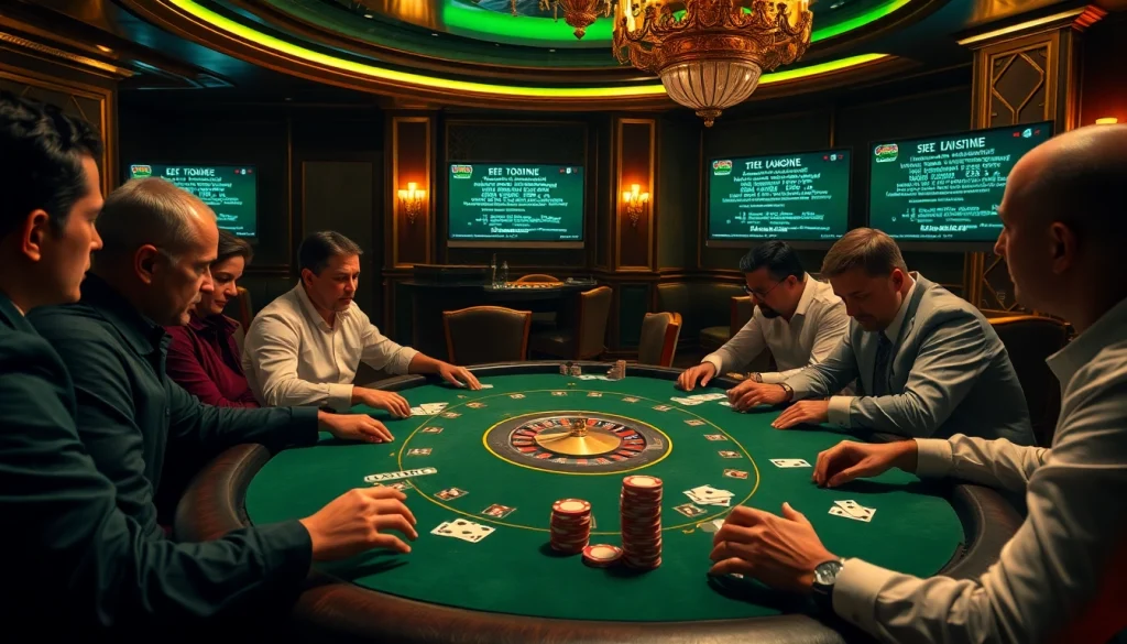 The hidden wiki connections brought to life in a luxurious casino poker scene, showcasing gambling tension and strategy.