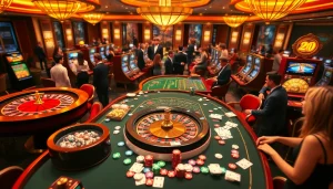 Engaged players enjoying the immersive experience at https://okfun.uk.net/ casino tables with vibrant colors and exciting games.