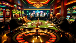 KJC players strategizing at a poker table in an upscale casino ambiance.