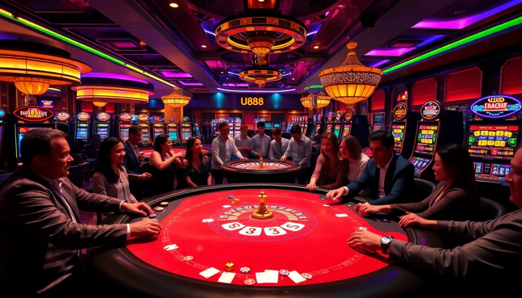Experience thrilling gameplay at U 888 with vibrant casino tables and exciting slot machines.
