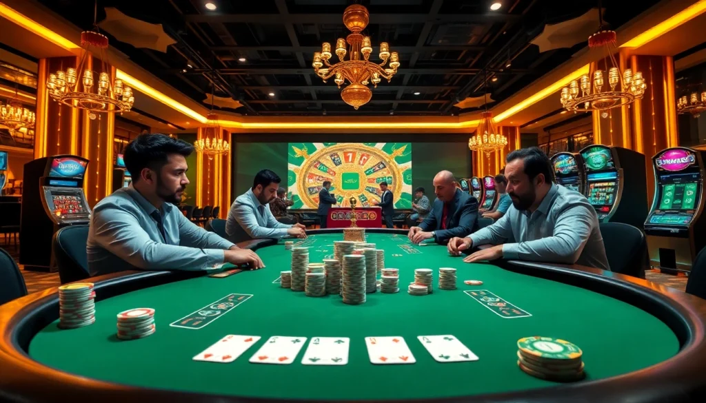 Exciting gaming scene showcasing Onicplay with poker players and luxury casino elements.