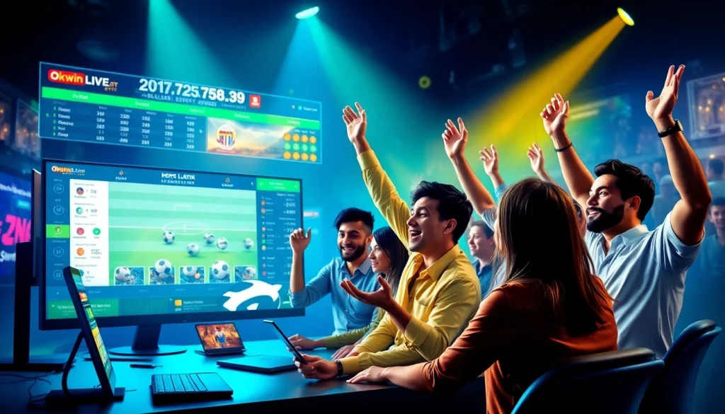 Exciting online betting experience on okvipwin.live featuring modern interface and diverse players celebrating wins.