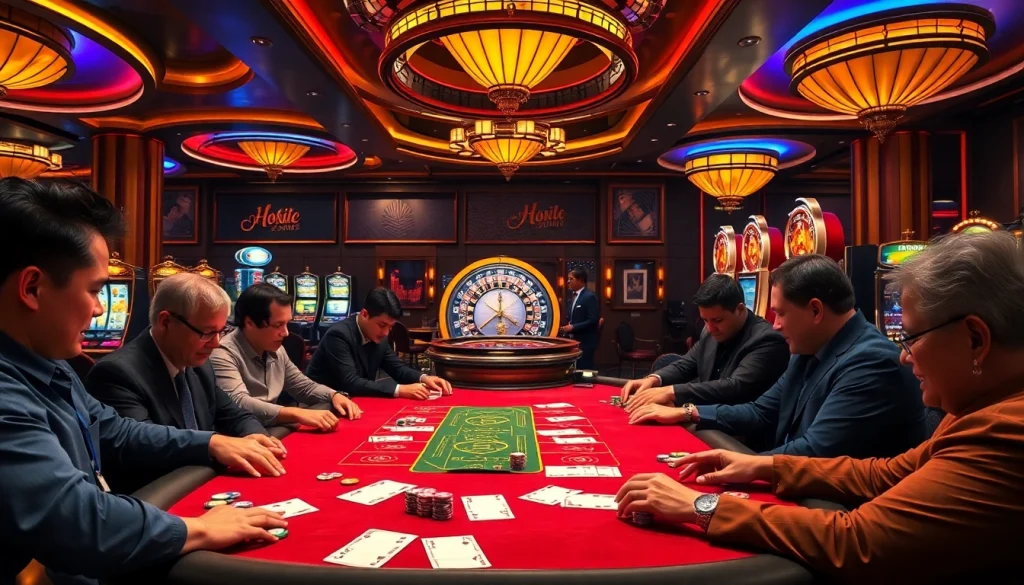 Experience the thrill of hbbet at a luxurious casino with poker chips and a roulette wheel.