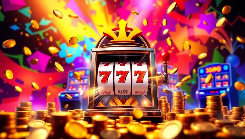 Permainan slot depo 1000 dengan mesin slot yang meriah dan koin berkilau.