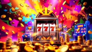 Permainan slot depo 1000 dengan mesin slot yang meriah dan koin berkilau.