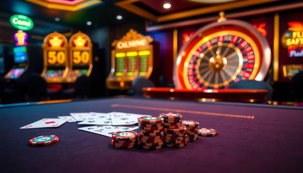 Experience thrilling gameplay at https://www.6l777.org/ with an elegant poker table and vibrant slot machines.