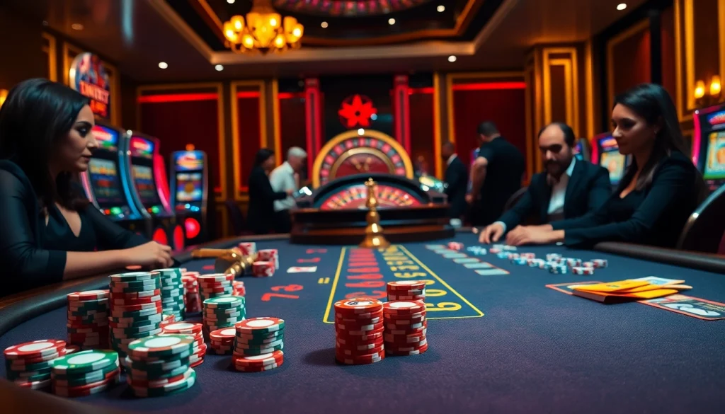 Engaging casino atmosphere showcasing hidden wiki elements with vibrant poker chips and roulette wheel.