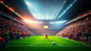 جو مباراة كرة القدم الحية يلتقط إثارة كورة لايف مع جماهير تهتف واللاعبين في أثناء اللعب.