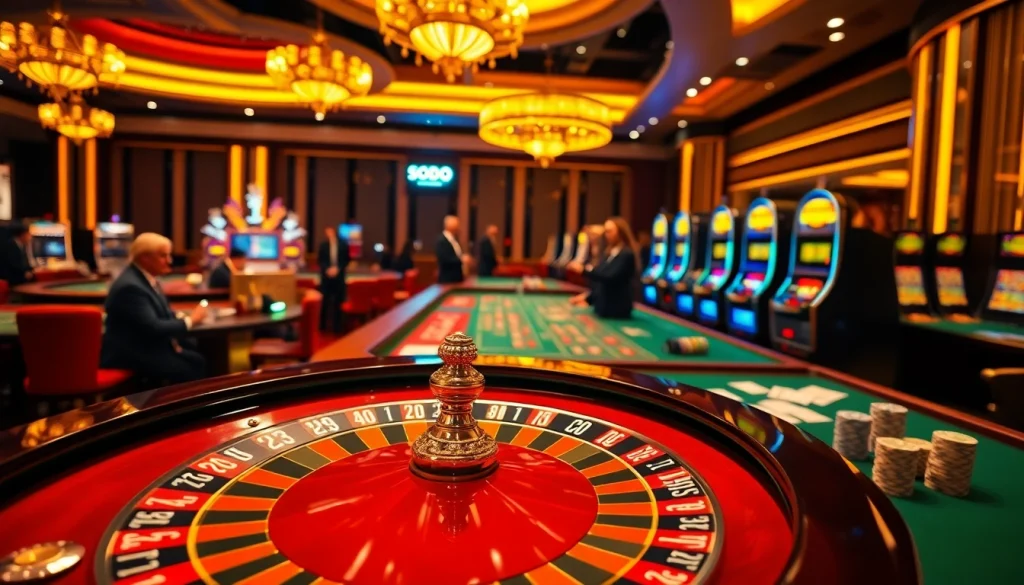 Immerse in the thrill of SODO casino gaming with vibrant roulette wheels and poker tables bustling with excitement.