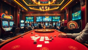 Experience thrilling poker gameplay at https://mmoo.gripe/ with vibrant cards and chips in an elegant casino setting.